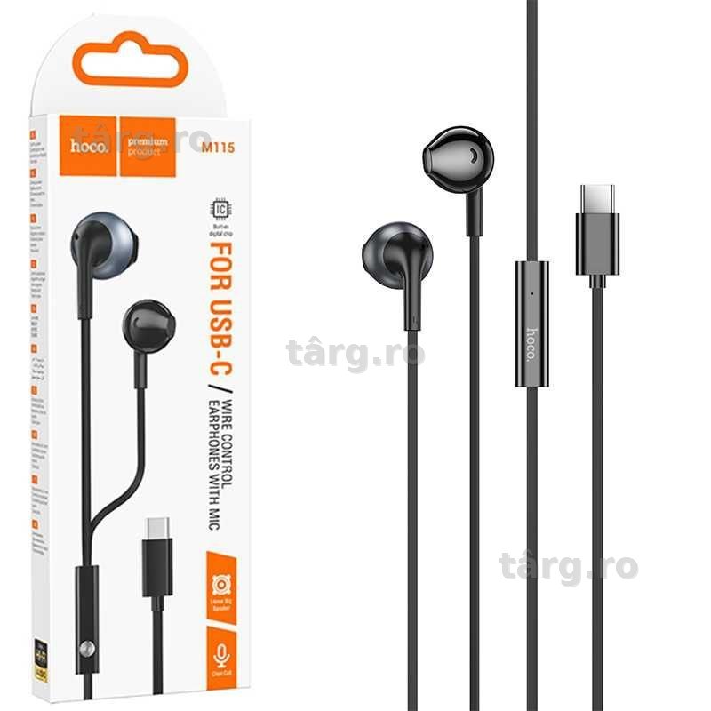 Casti cu Fir Hoco M115 USB-C, 1.2m Cablu 4
