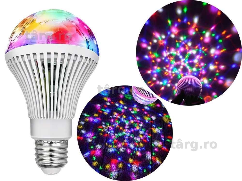 Bec LED RGB E27 efecte Disco cap rotativ 3W pentru karaoke petreceri