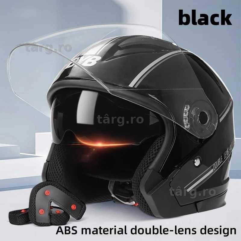 Casca Moto/Scuter/ATV, viziera dubla, marime universala, Neagra 3