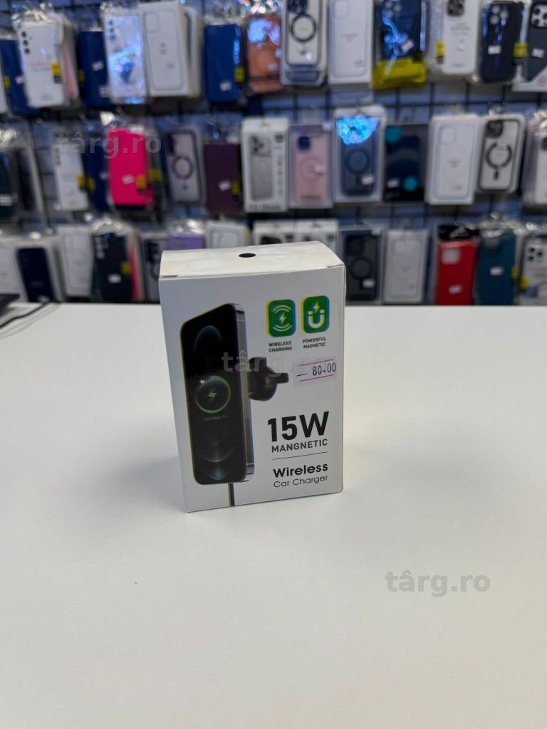 Incarcator auto wireless magnetic cu incarcare rapida,15W, Gri/Negru