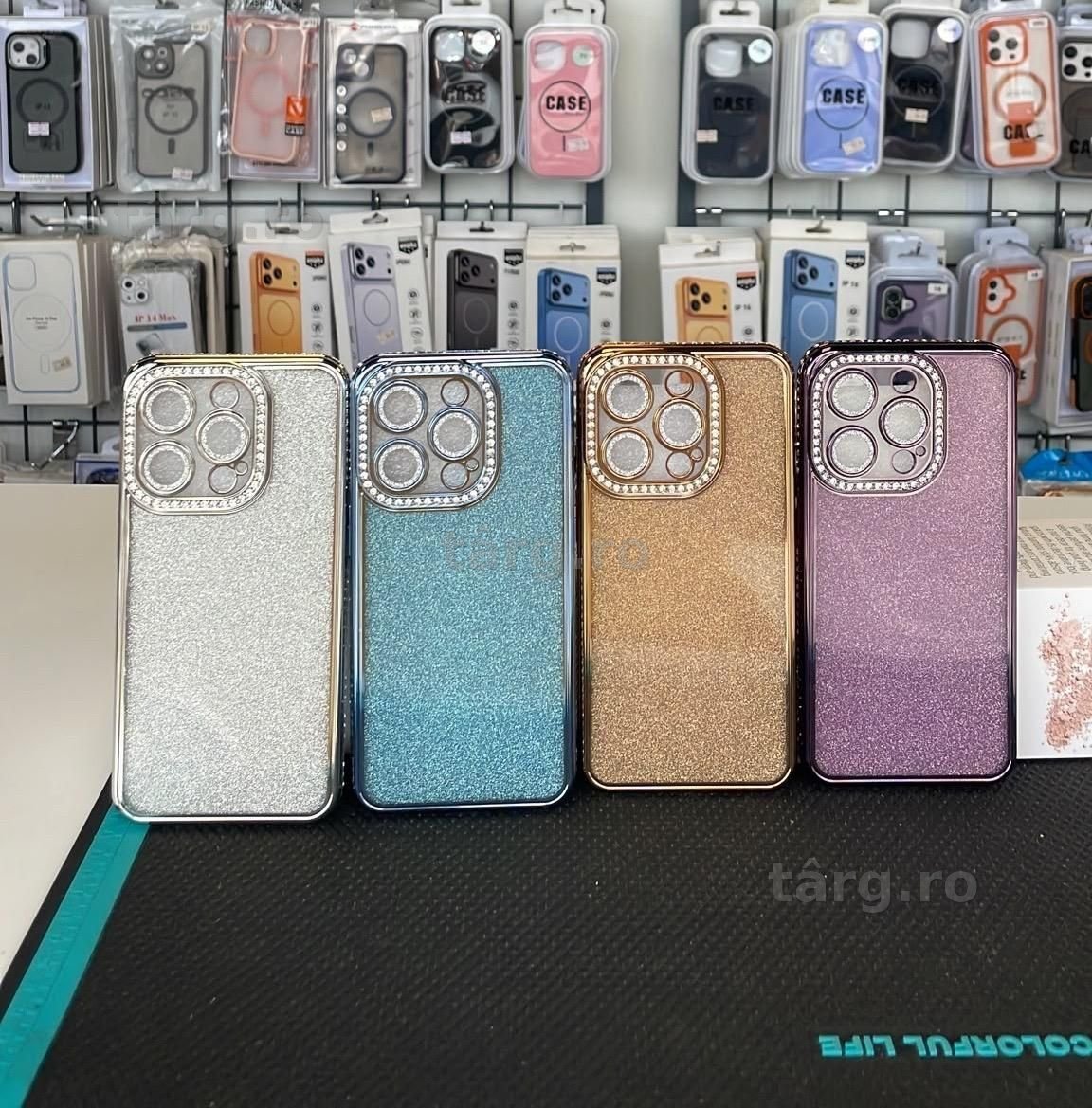 Huse silicon cu Sclipici si Rama colorata pentru iPhone 14 pro
