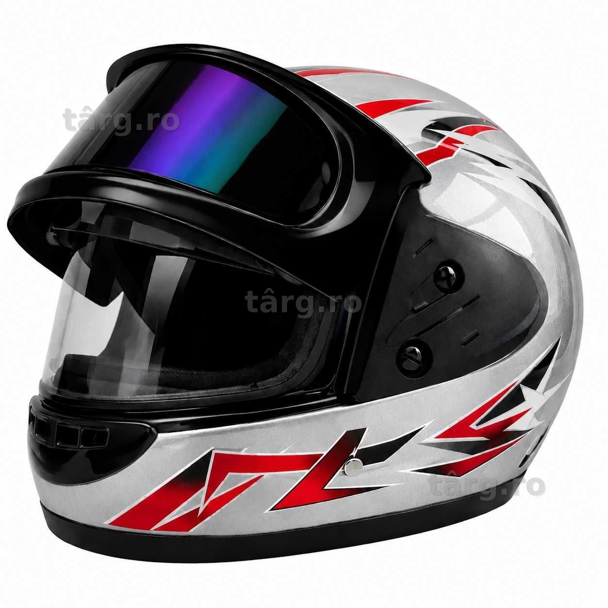 Casca Moto/Scuter/ATV, viziera dubla, marime universala, Gri cu Rosu