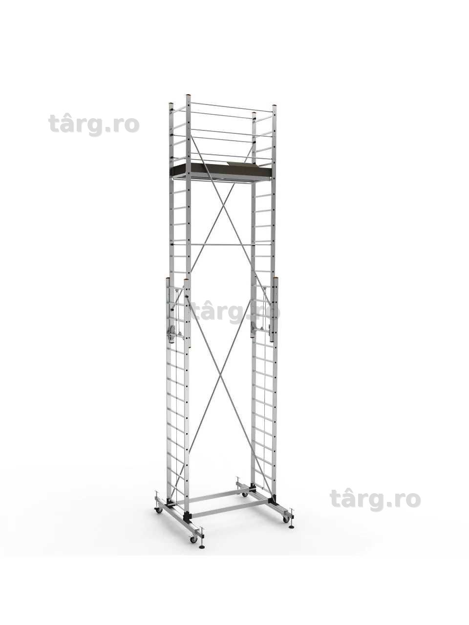 Schela mobila aluminiu telescopica 2x4(m), inaltime lucru 8 metri, o platforma 1,6x0,6(m), max 200kg/mp - CNO-SME-MEGA8