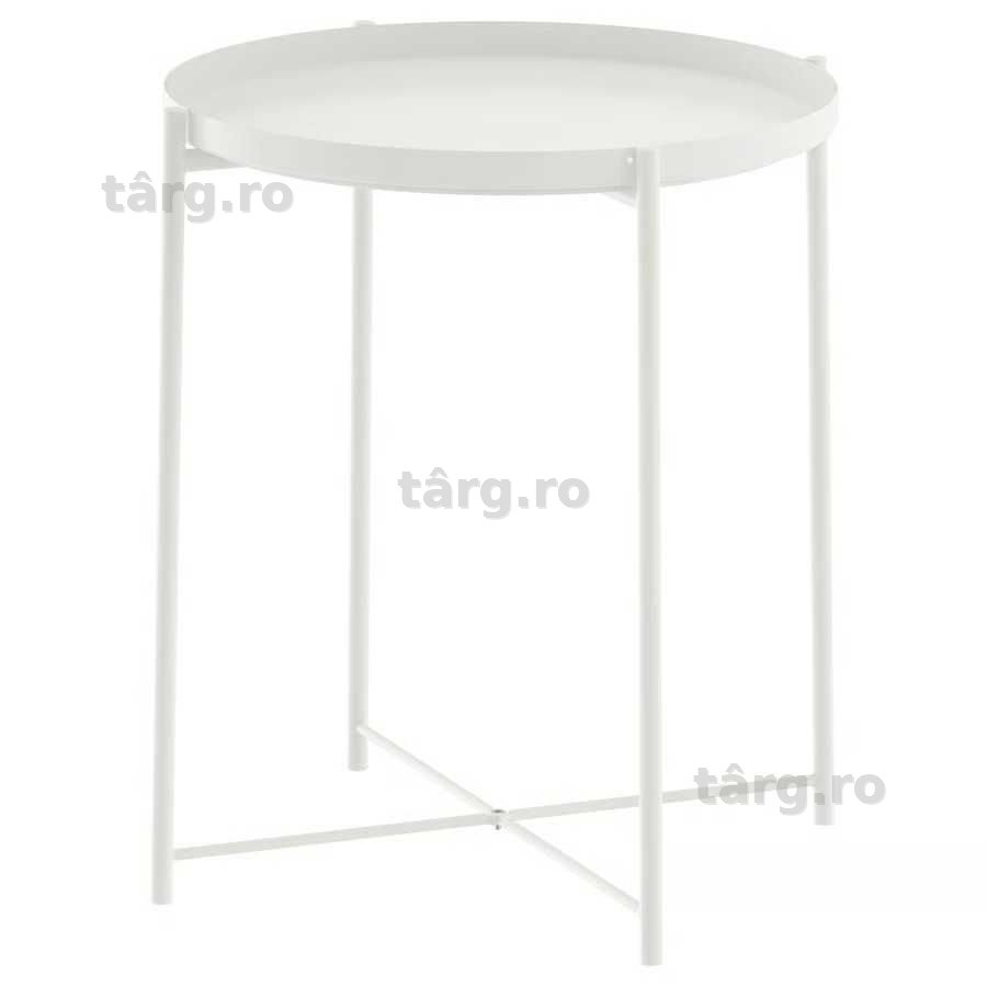 Masuta cu tava detasabila IKEA GLADOM, metal, alb, 45 × 45 × 58 cm