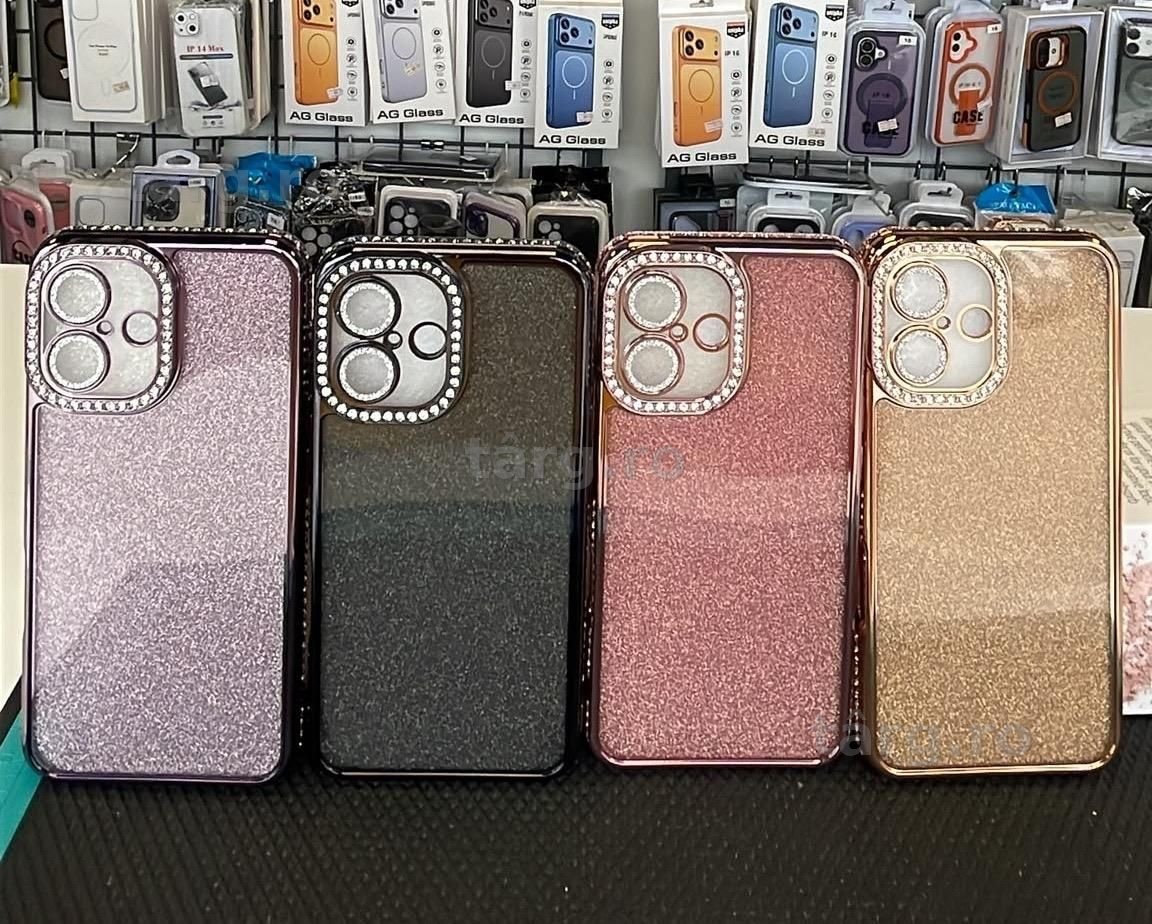 Huse silicon cu Sclipici si Rama colorata pentru iPhone 16