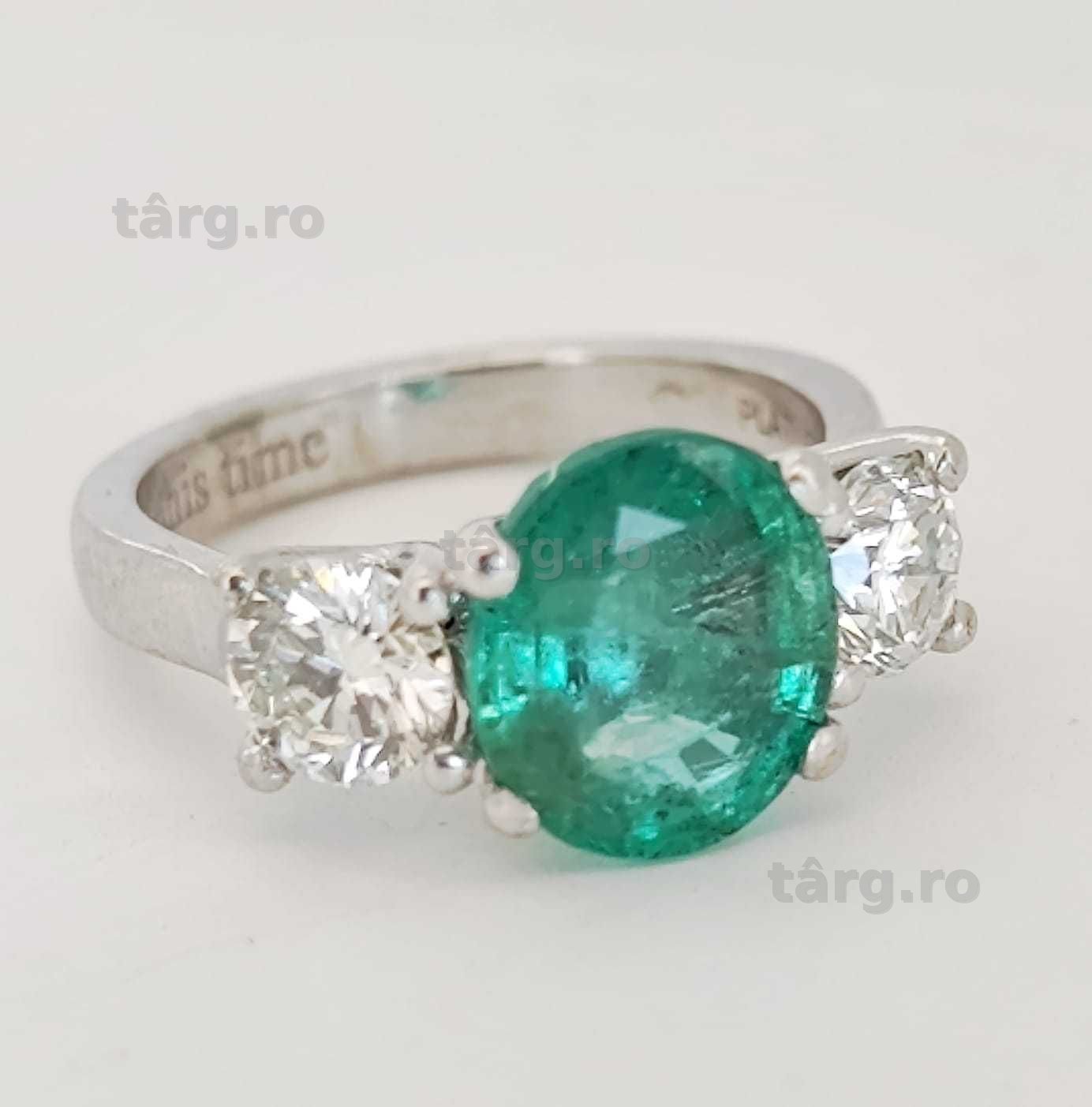 Inel Platina cu Smarald si diamante