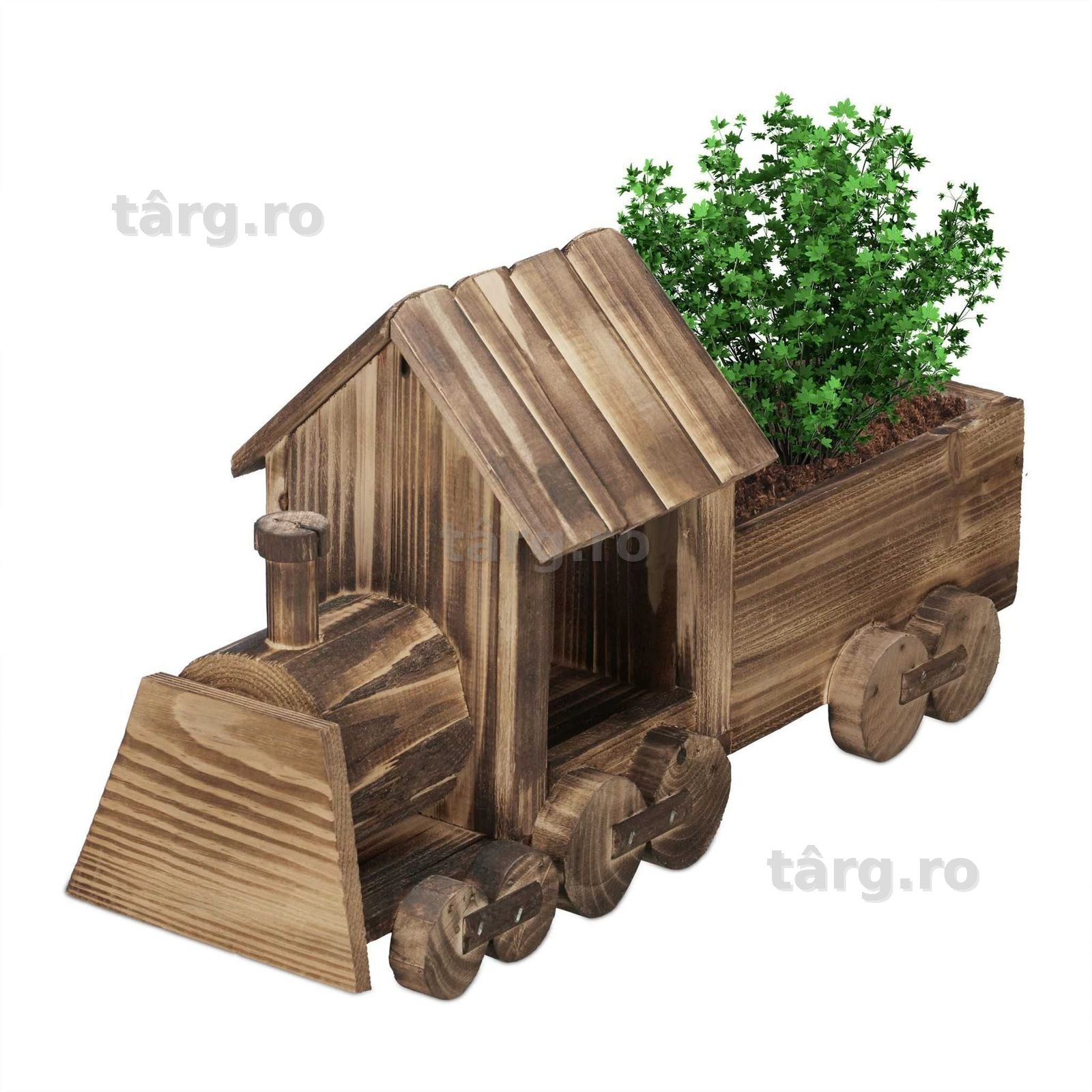Trenulet decorativ cu suport pentru flori lemn flambat 21 x 38 x 13 cm