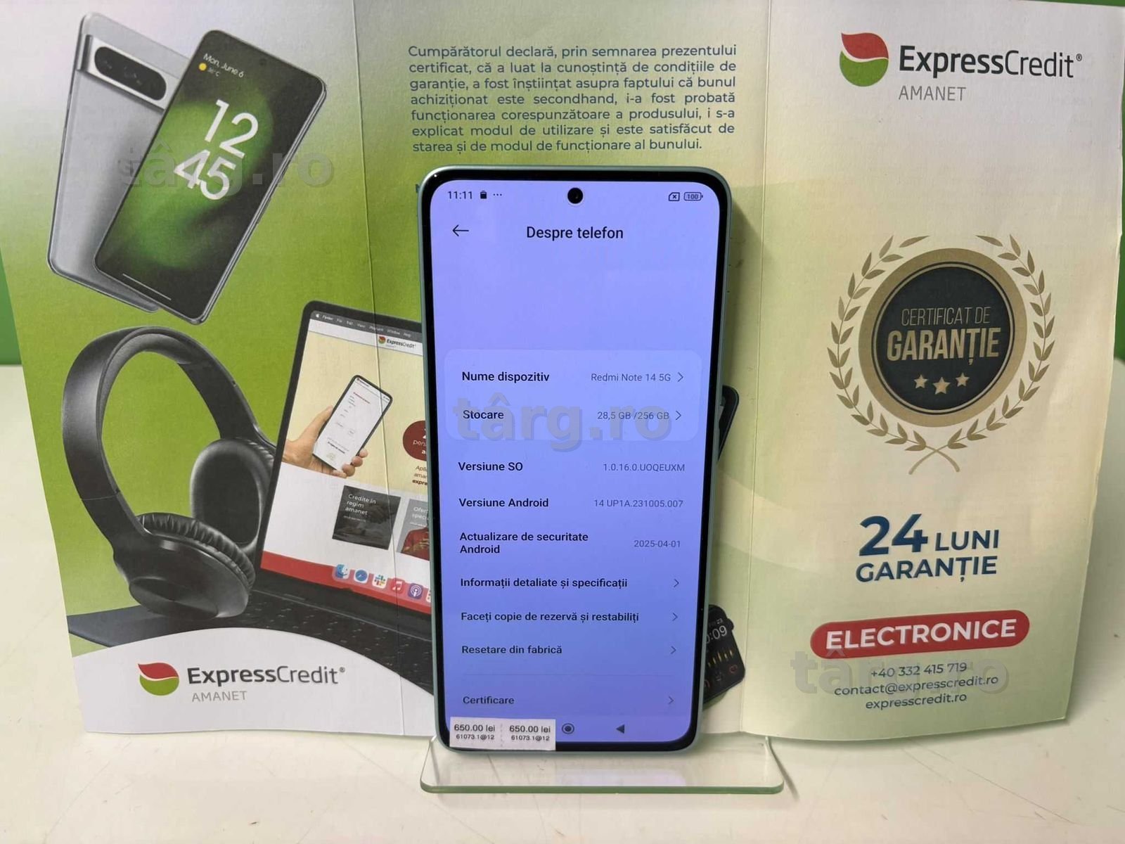 Telefon Xiaomi Redmi Note 14 5G (B.61073-Tatarasi) Garantie 2 ani-620 lei