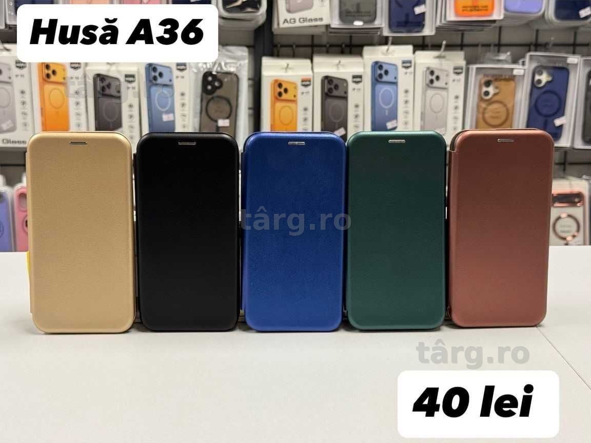 Husa piele ecologica tip carte, folie, cablu, incarcator Samsung A36