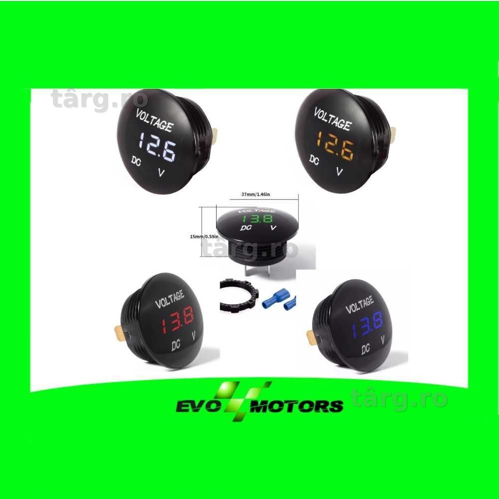 VOLTMETRU Auto Moto 12/24v Led digital rotund rosu verde albastru A083