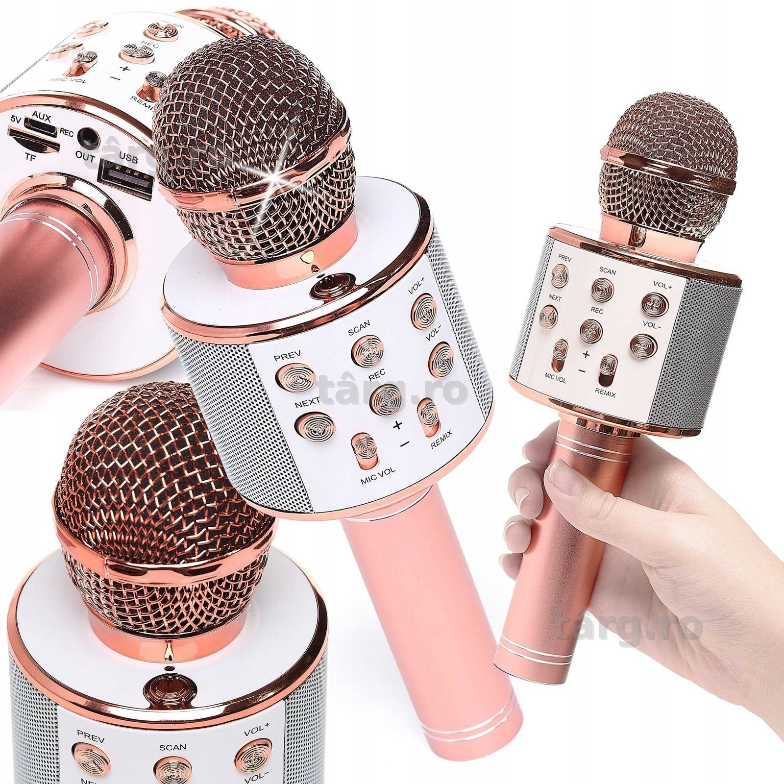 Microfon karaoke wireless Bluetooth cu difuzor MP3 microSD husa inclus