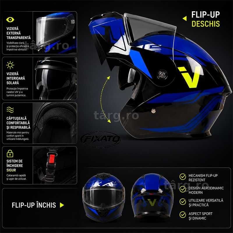 Casca Moto/Scuter Flip-Up, Viziera Dubla, Protectie UV, Albastru Inchis 2