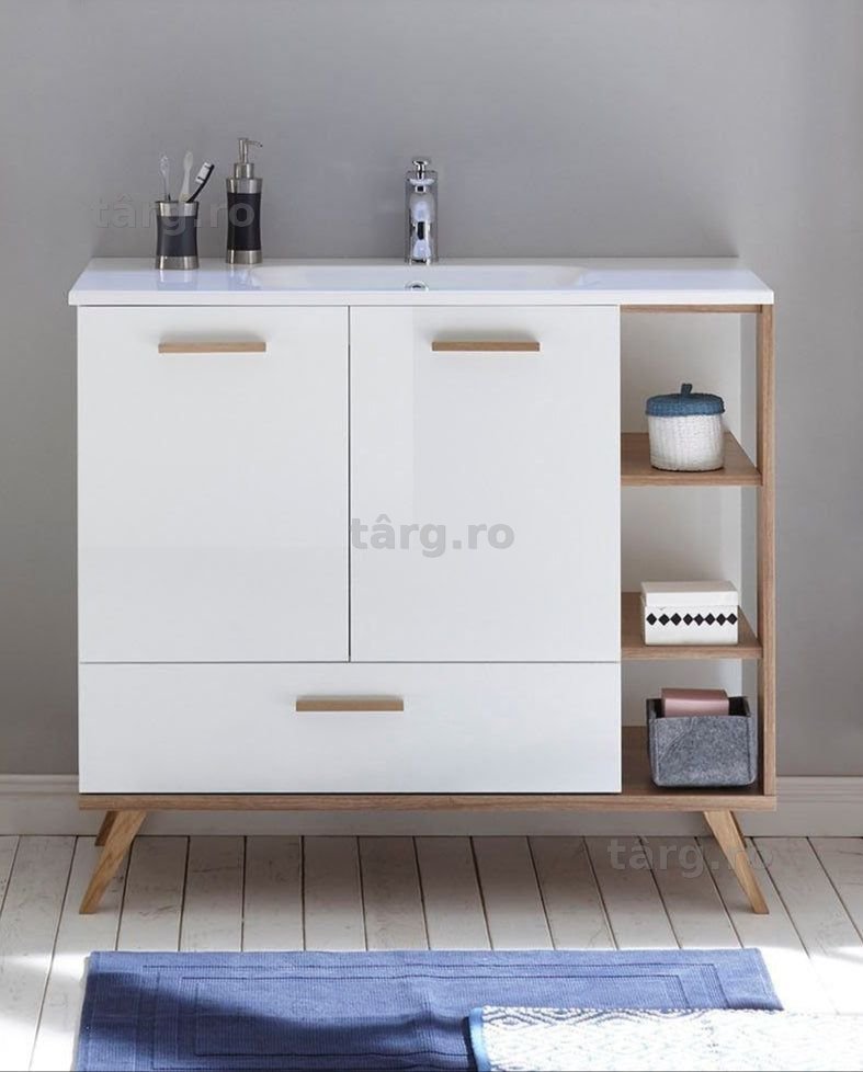 Lavoar baie cu corp inferior Quickset 923, alb lucios, 101 cm