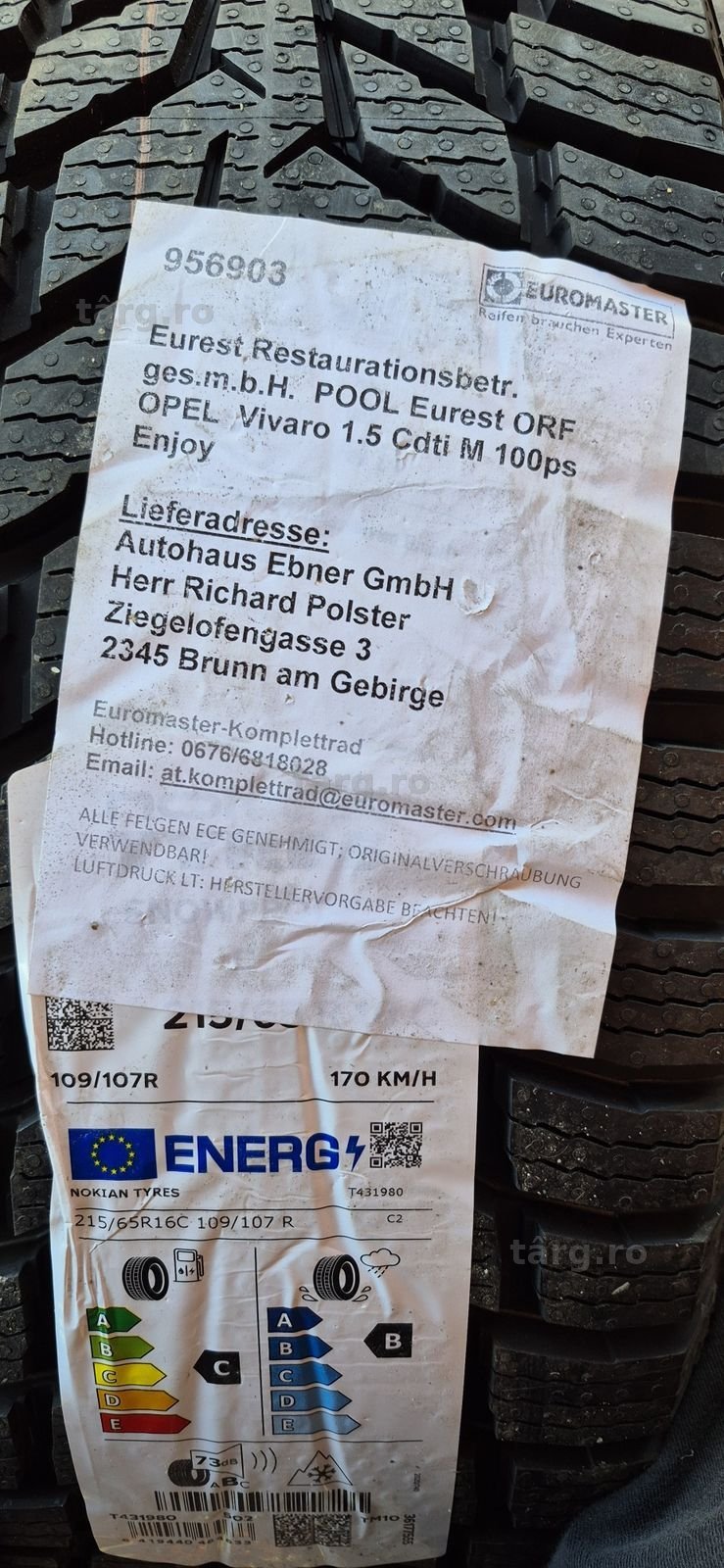 4 anvelope iarna noi Nokian Tyres 215/65/16C,dot 2022,fara janta-450 ron,cu janta-750 ron.Pretul este pe bucata. 8