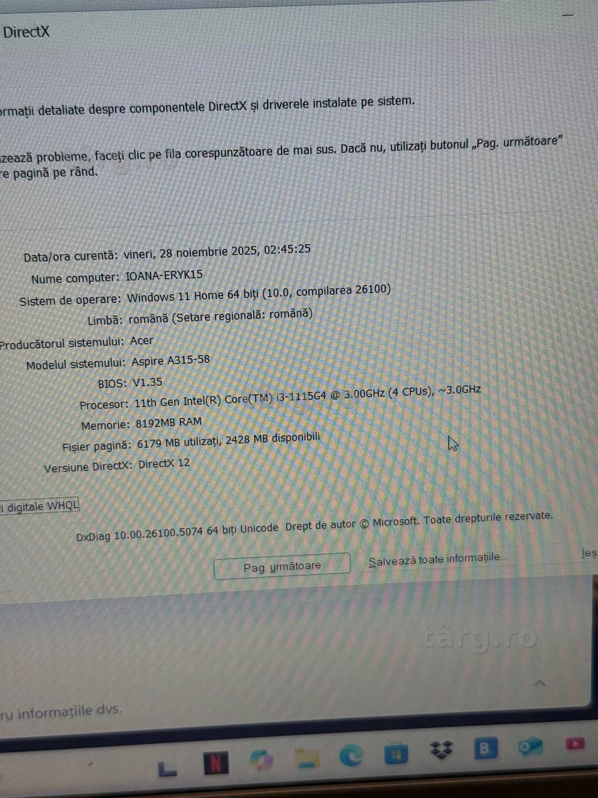 HOPE AMANET P2 - Acer ASPIRE A315-58 / i3-GEN11 / 8Gb ram / ssd 500gb 3