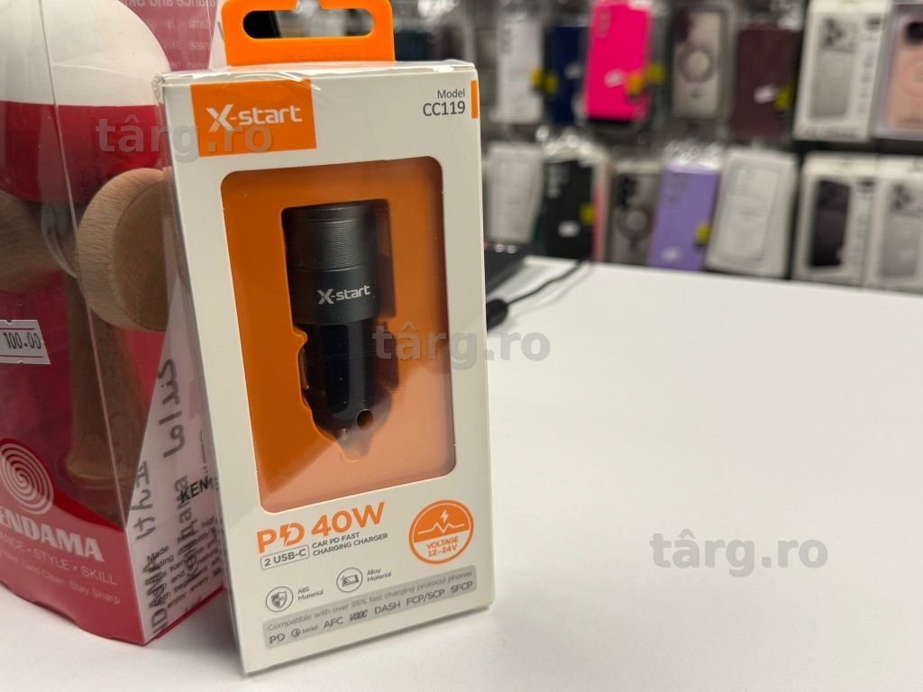 Incarcator Auto X-Start, Dual port Type-C, Incarcare rapida, Negru