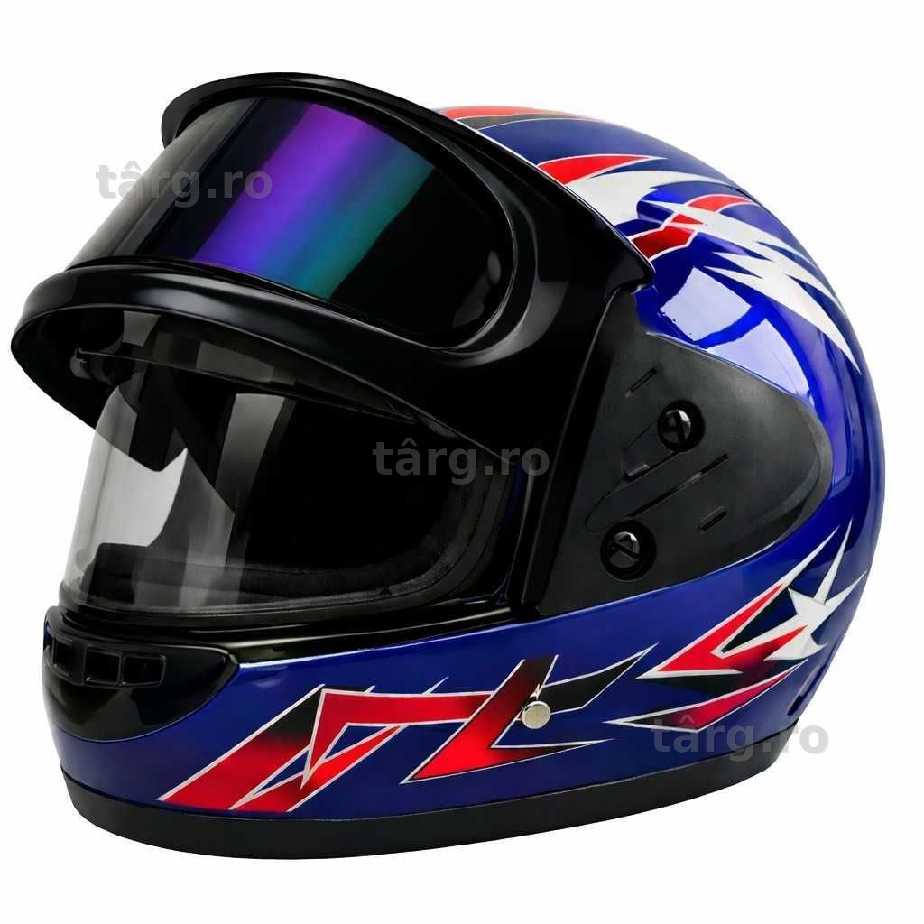 Casca Moto/Scuter/ATV, viziera dubla, marime universala, Albastru