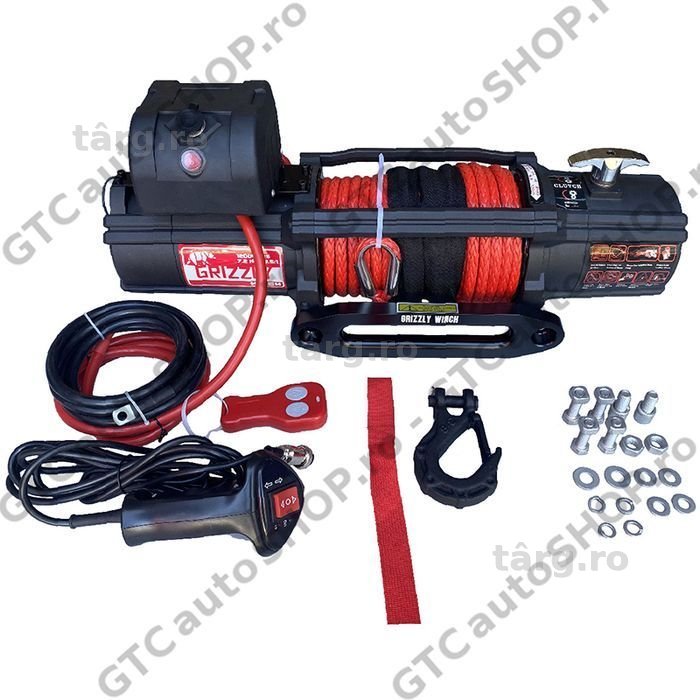 troliu rapid grizzly winch 12000, raport 72.5:1, cablu sintetic