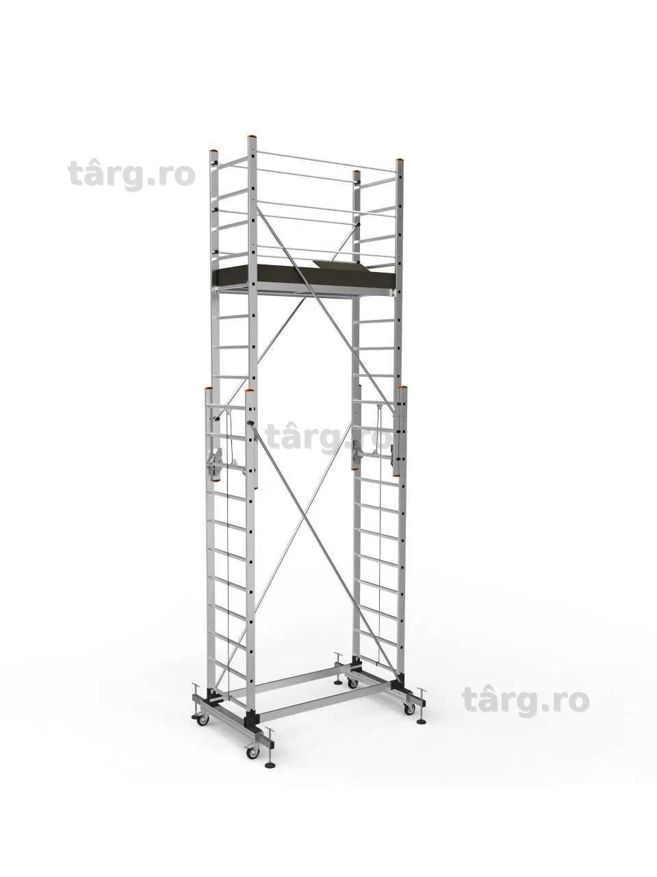 Schela mobila aluminiu telescopica 2x3(m), inaltime lucru 6 metri, o platforma 1,6x0,6(m), max 200kg/mp - CNO-SME-MEGA6