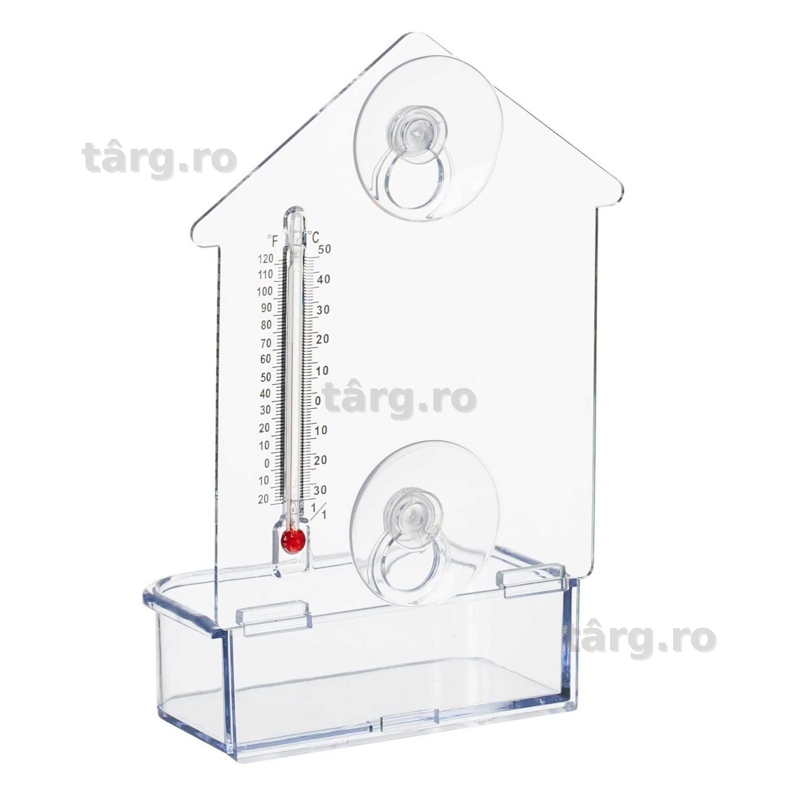 Hranitoare pentru pasari cu termometru pentru fereastra 17 x 11 cm