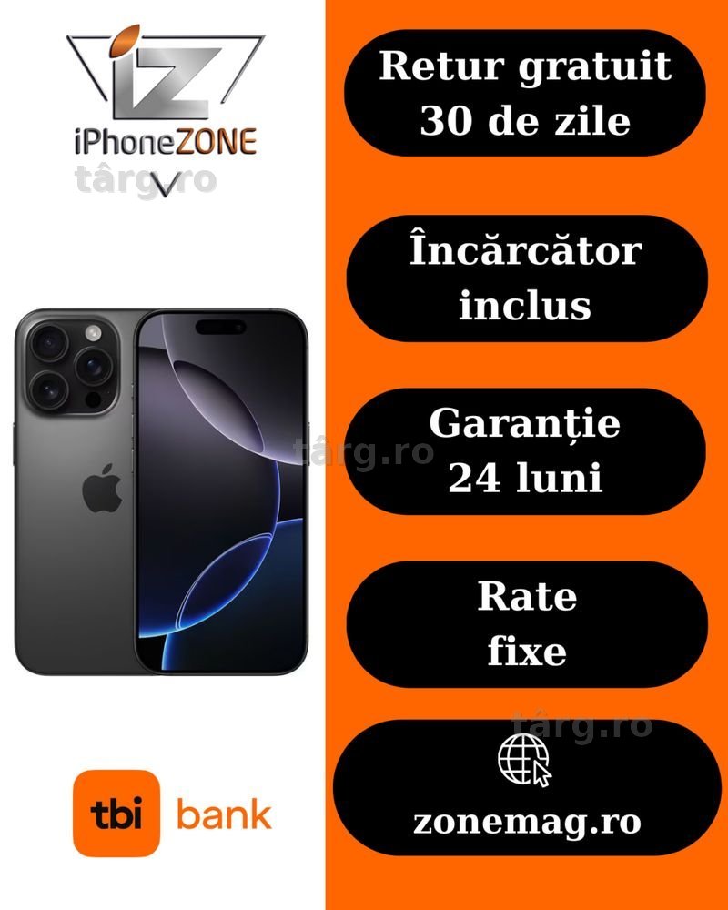 Iphone 16 Pro Max 256GB 100% Grad B Garantie Rate - zonemag.ro
