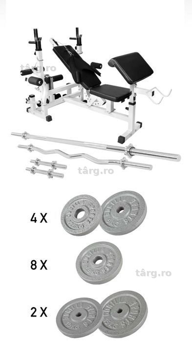 Banca Multifunctionala + Set De Greutati 120kg 30/31mm