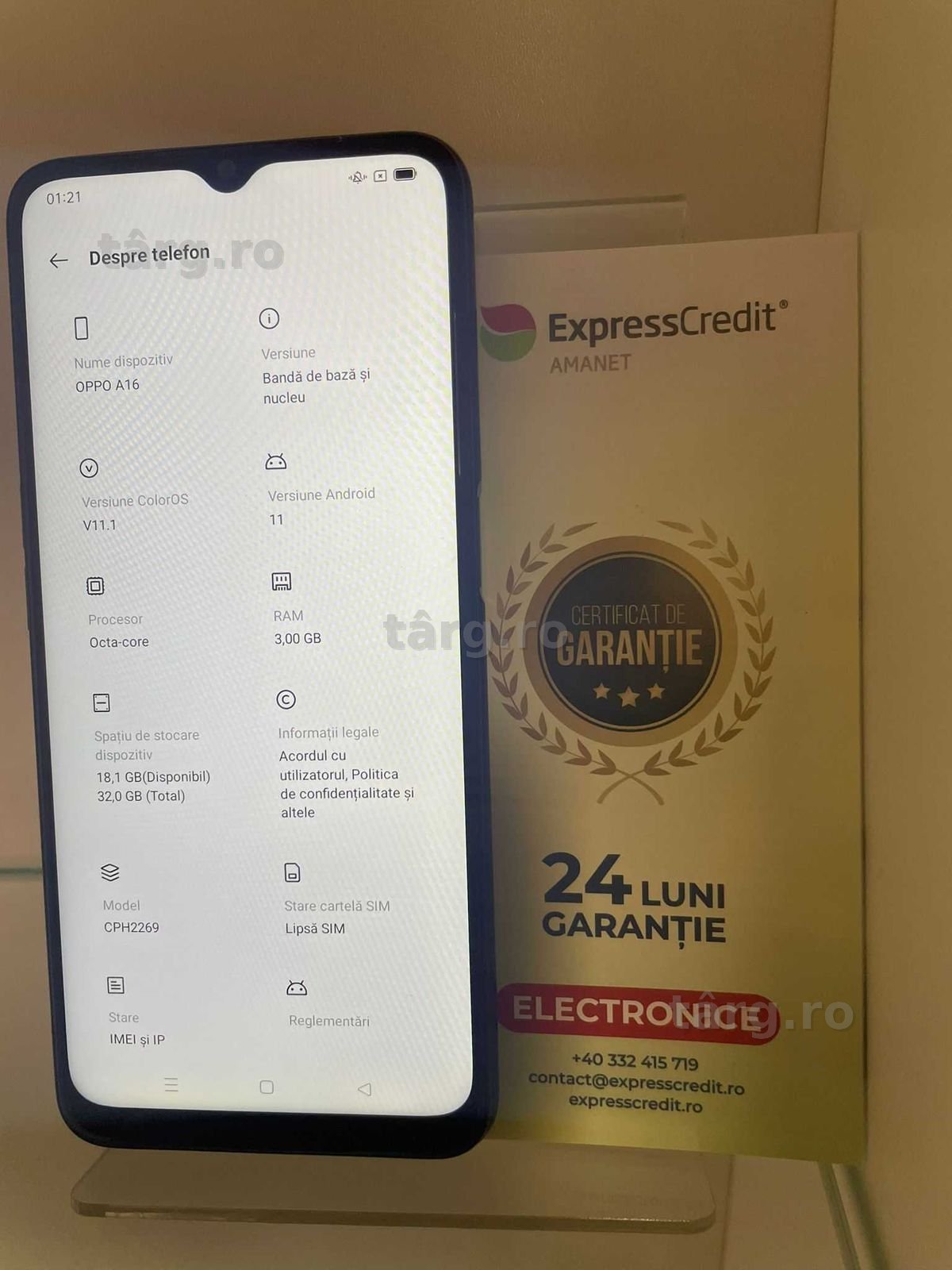 Telefon Oppo A16 (Ag 29 Siraj ) B34341 / Garantie 2 Ani !