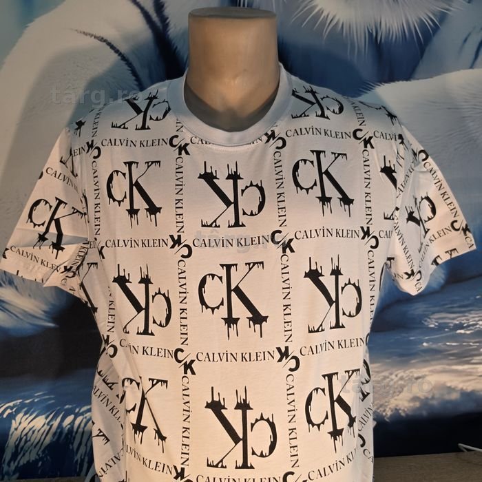 Tricou Calvin Klein, alb cu negru, marimea XXL