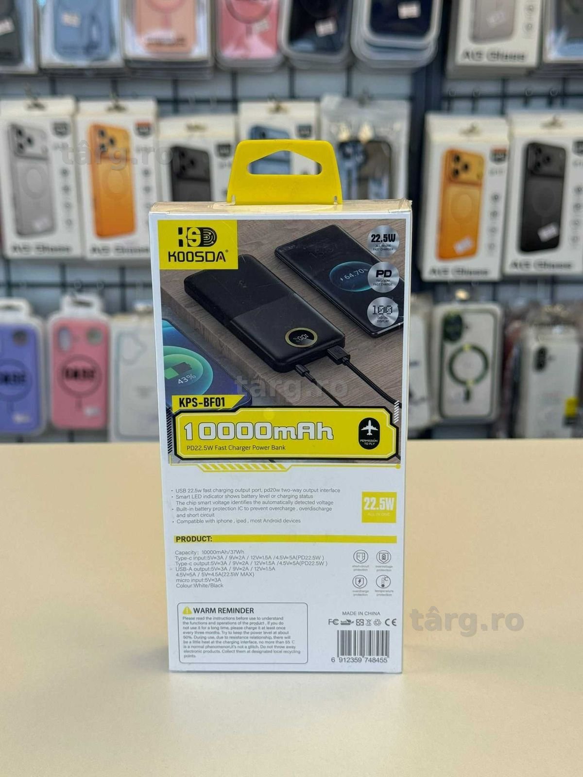 Baterie externa 10.000 mAh 22.5W, PD,USB TIP C, AFISAJ 2