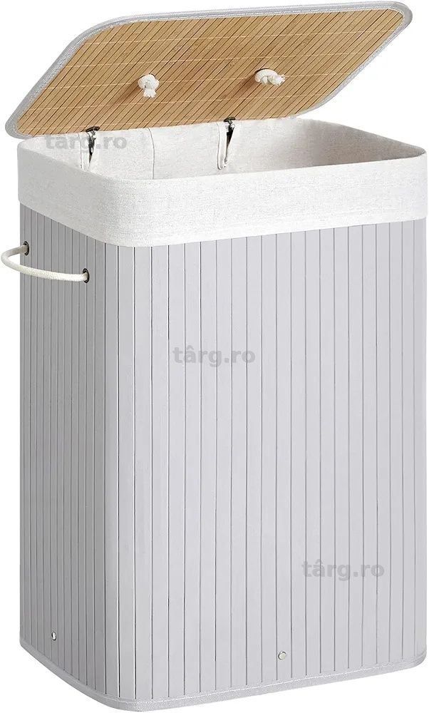 Cos de rufe din bambus, pliabil, cu captuseala detasabila, 72L