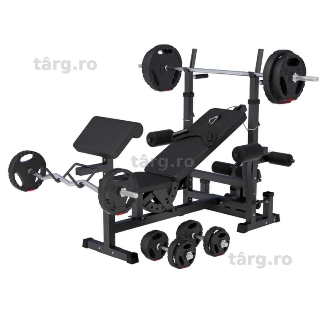 Banca Multifunctionala + Set Greutati 100 KG, ALBA/NEAGRA