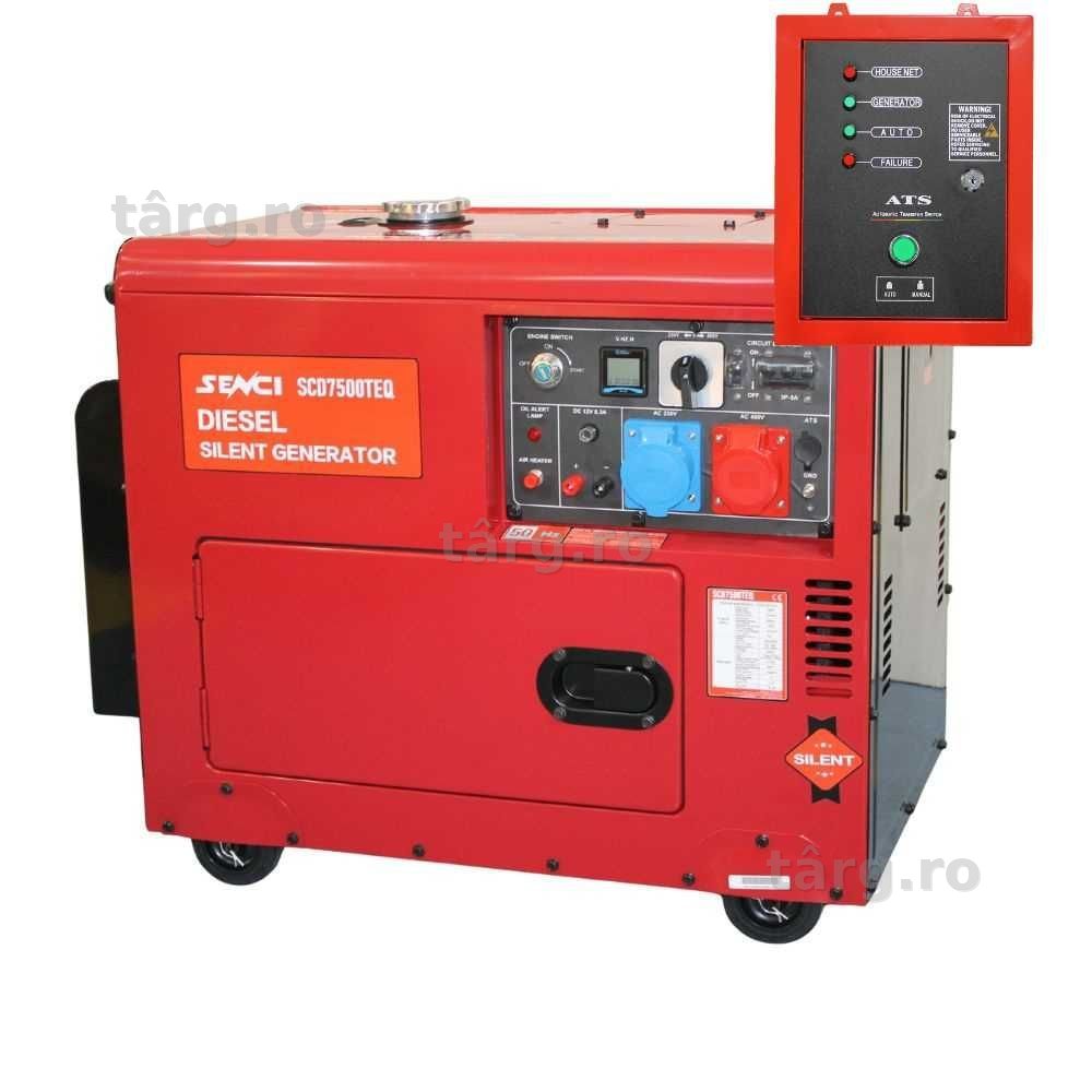 Generator insonorizat SENCI SCD7500TEQ P.max=6,9kVA 230V/400V, Diesel, cu ATS inclus