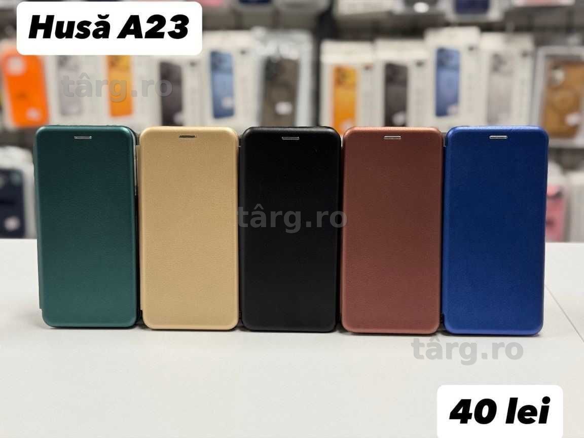Husa piele ecologica tip carte, folie, cablu, incarcator Samsung A23