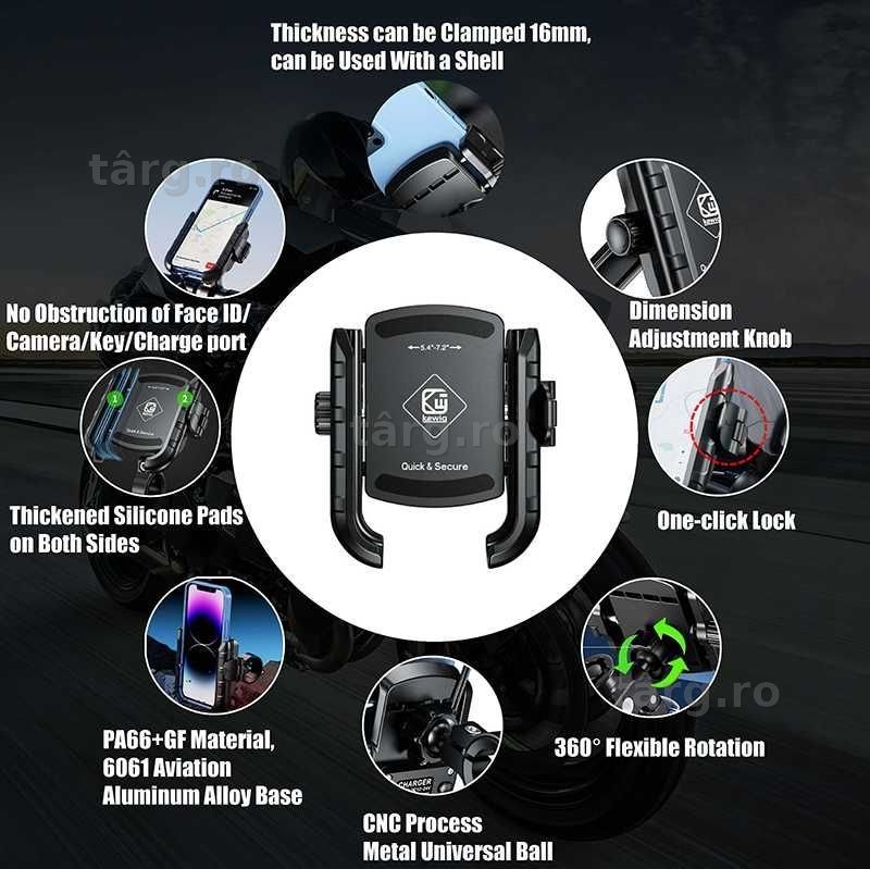 Suport de telefon Bicicleta/Moto/Scuter/Trotineta, montare pe ghidon sau oglinde, montare sigura, constructie durabila 4