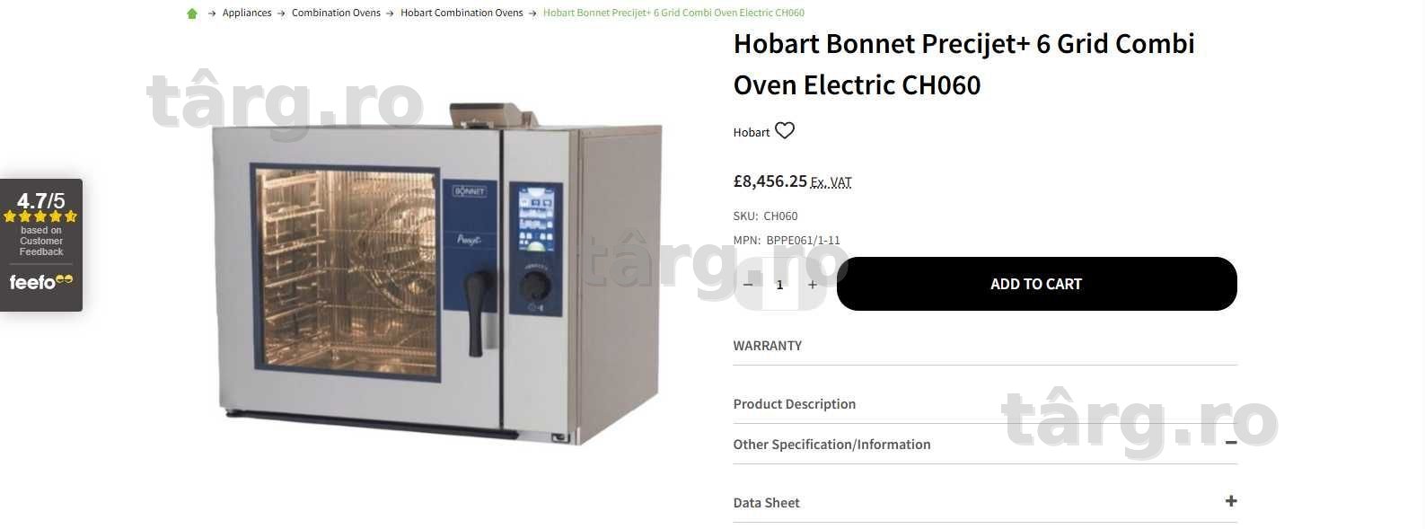 HOBART  Bonnet Precijet - Cuptor convectie 6 tavi GN 1/1 GAZ  (NOU)