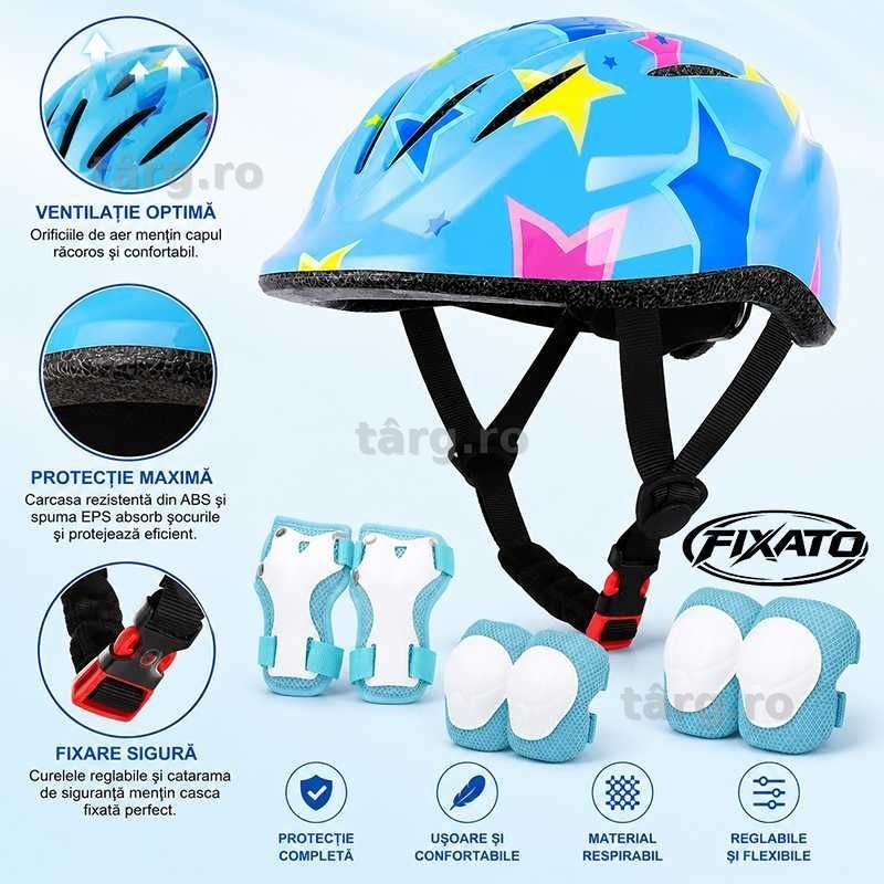 Set Protectie Pentru Copii 7 in 1, Casca cu Marime Reglabila, Genunchiere, Cotiere si Aparatori Incheieturi pentru Bicicleta, Trotineta, Role 6