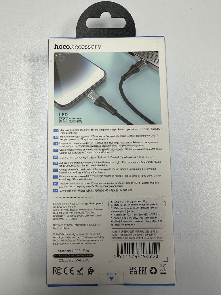 Cablu Tip C - Tip C Fast Charge 100W, Cu Afisaj - Samsung iPhone Honor 2