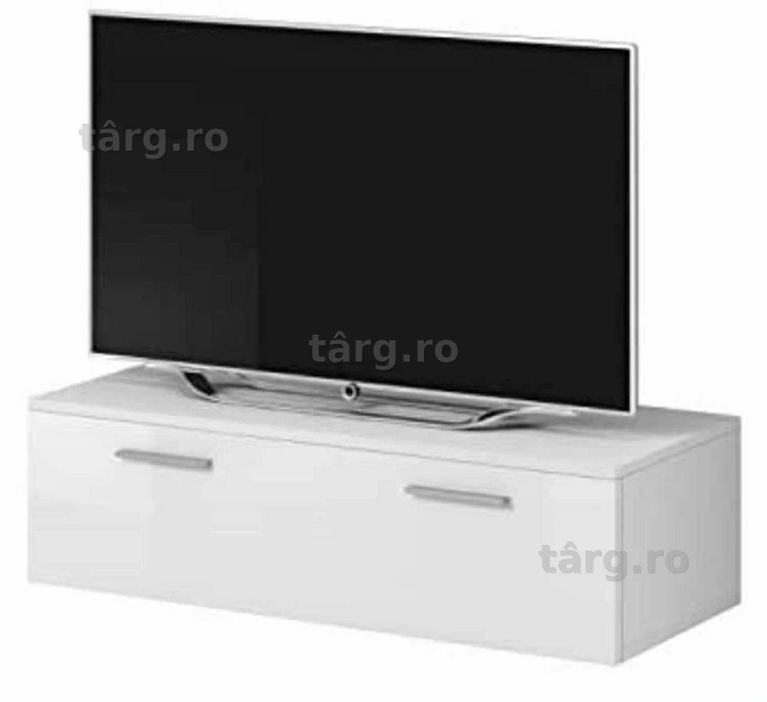 COMODA TV Stand Boston Body White Mat / Față Alb Alb Lucios (100 cm)