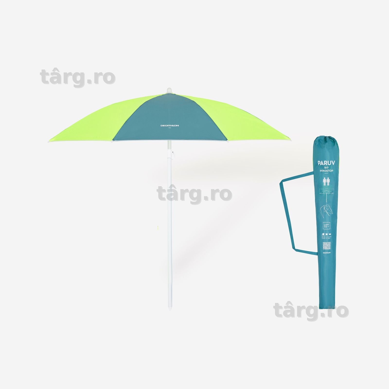 Umbrelă de plajă 2 locuri Upf 50+ Paruv - produs resigilat Decathlon