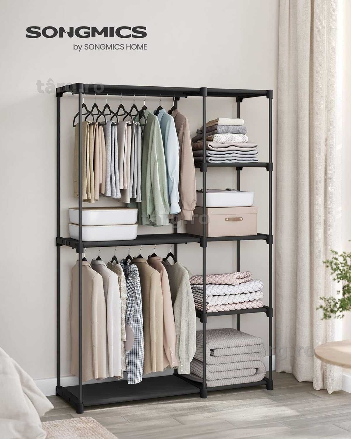 Raft pentru haine Songmics, 43 × 124 × 182 cm, negru