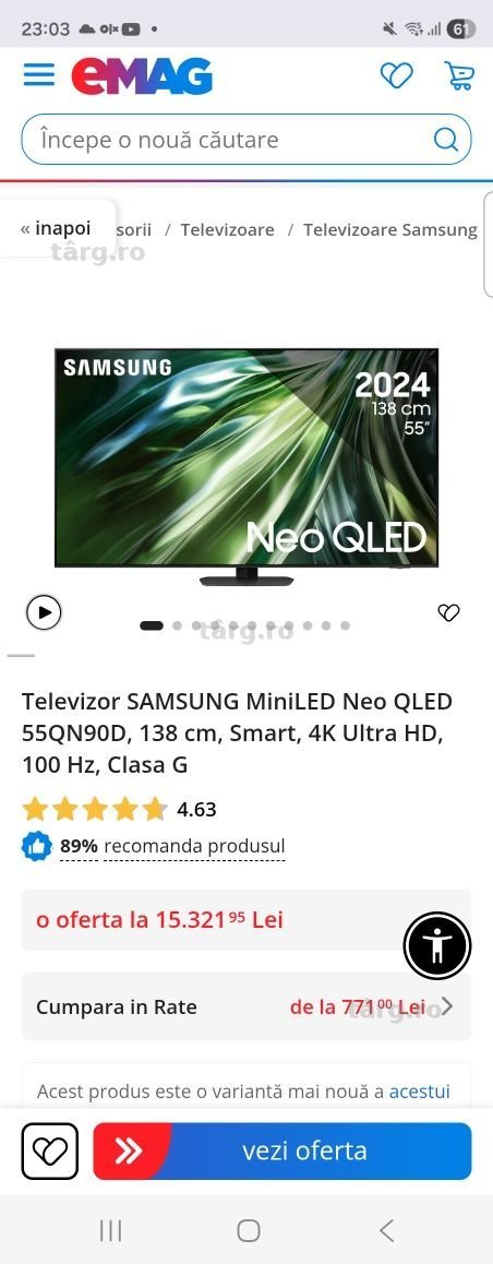 Hope Amanet P11- SAMSUNG MiniLED Neo QLED/ 55QN90D/ 138 cm/Smart/4K Ultra HD/ 100 Hz/ Garantie/ 74846 2