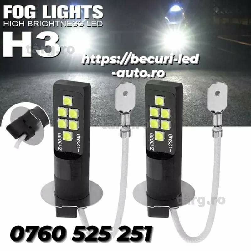 Set Două Becuri Led H1,  H3  (10000Lm/50W/6000K) Fără Ventilator