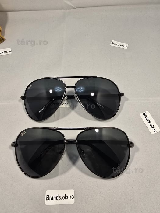 Promotie - Ochelari de soare Rayban Aviator, lentile negre, rama neagra sau argintie, pilot shaped, pret per bucata