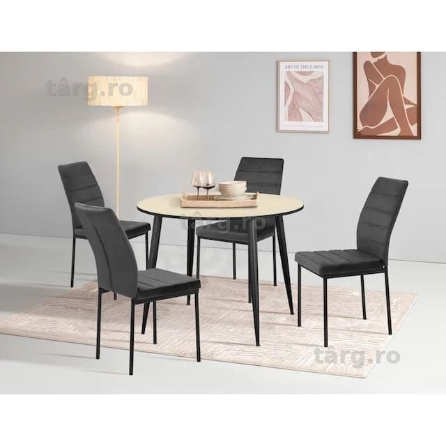 Set dining 5 piese – masă  Ø100 cm + 4 scaune