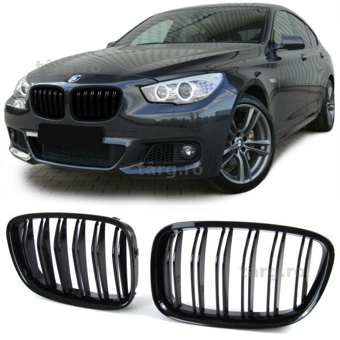 Grile duble BMW Seria 5 GT F07 din 2009 negre lucioase