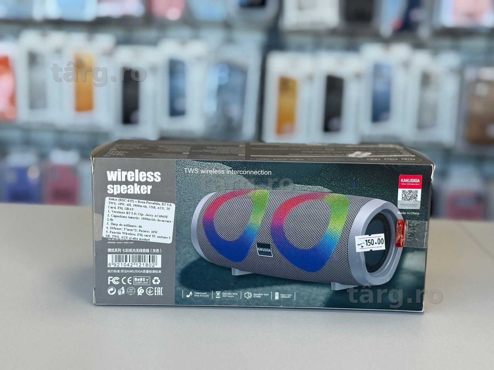 Boxa Portabila, Baterie 1800mAh, BT 5.0, Lumini RGB, Autonomie 4 Ore, 4