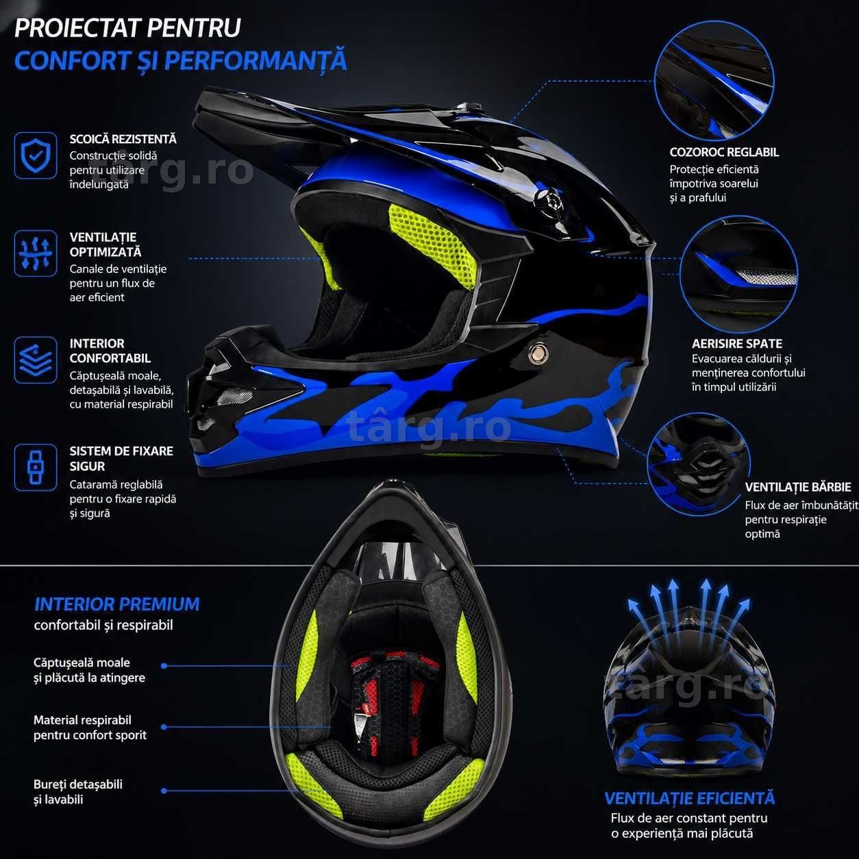 Casca Moto Enduro Cross ATV - S / M / L / XL - Albastru 3