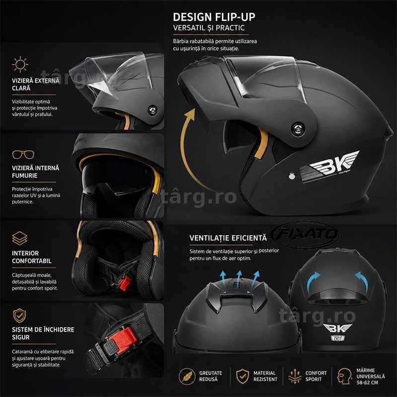 Casca Moto/Scuter Flip-Up, Viziera Dubla, Protectie UV, Negru Mat 3
