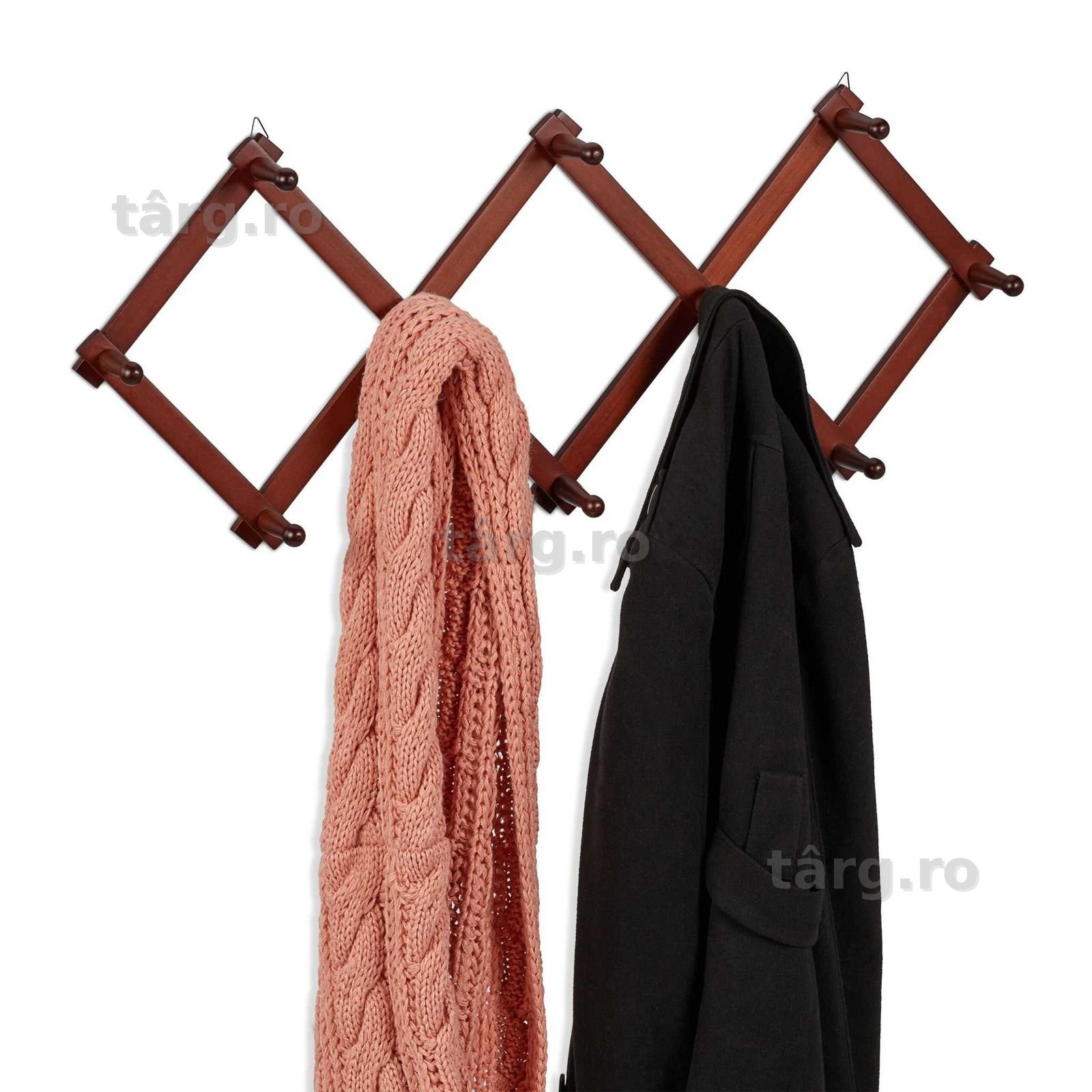 Cuier Extensibil de Perete Tip Acordeon Lemn 10 Carlige Montaj Simplu