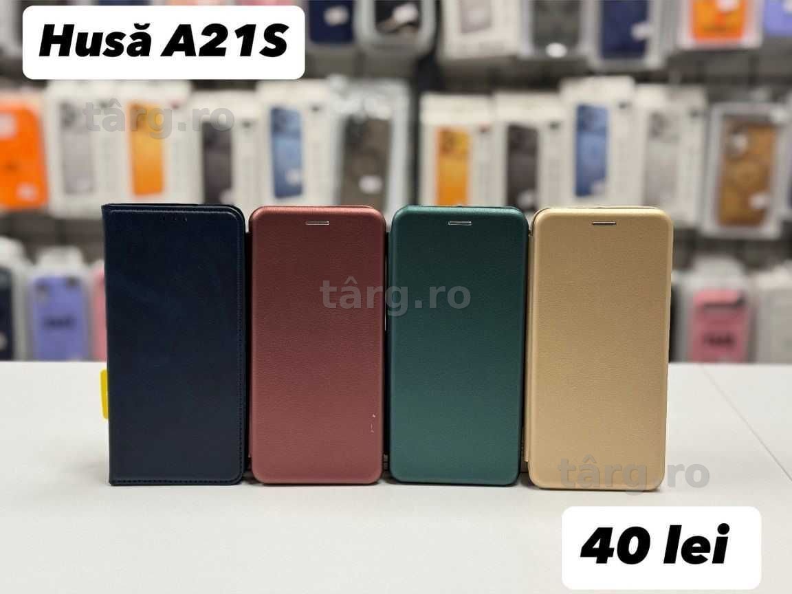 Husa piele ecologica tip carte, folie, cablu, incarcator Samsung A21S
